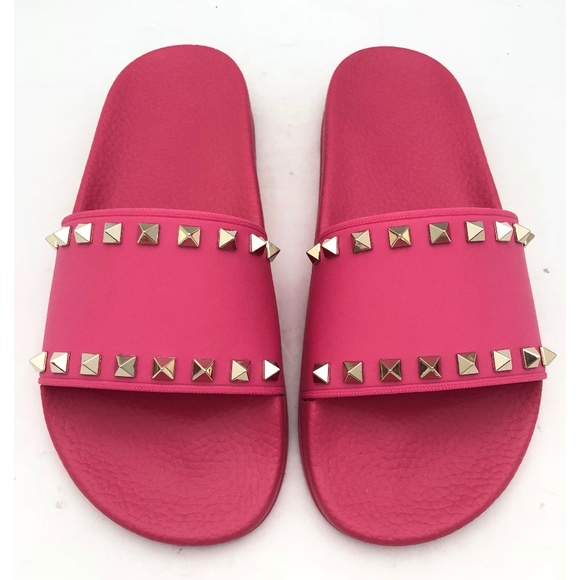 New Valentino Rockstud Pool Slides Pink SZ 35 - Picture 3 of 7